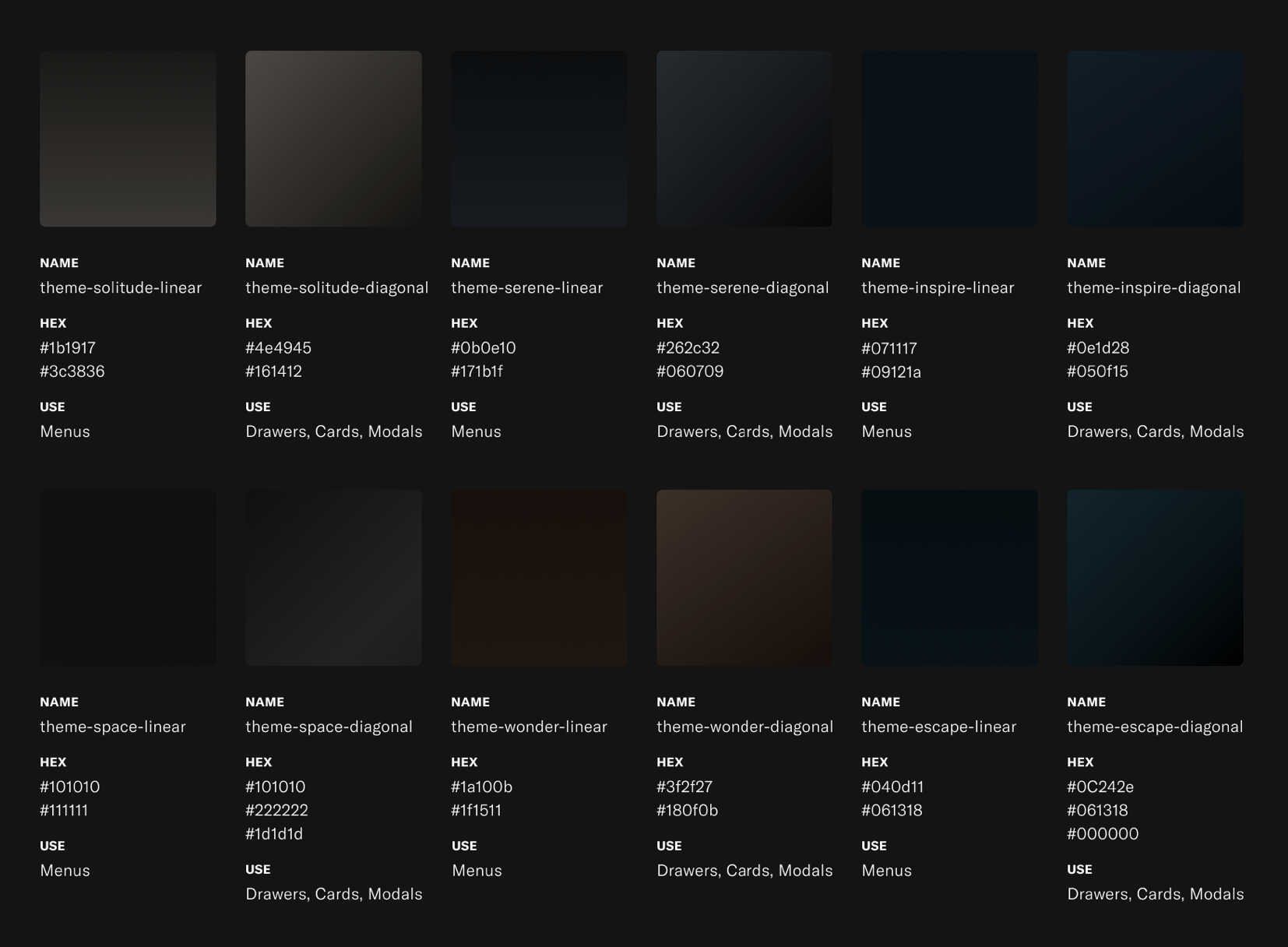 Lucid color theme documentation with theme names, hex values, and usage guidance