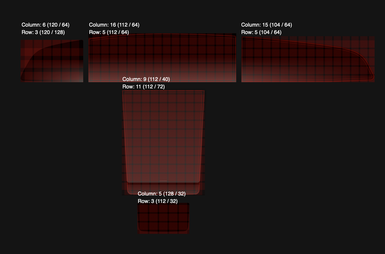 Lucid grid foundation showing column and row systems for vehicle display formats