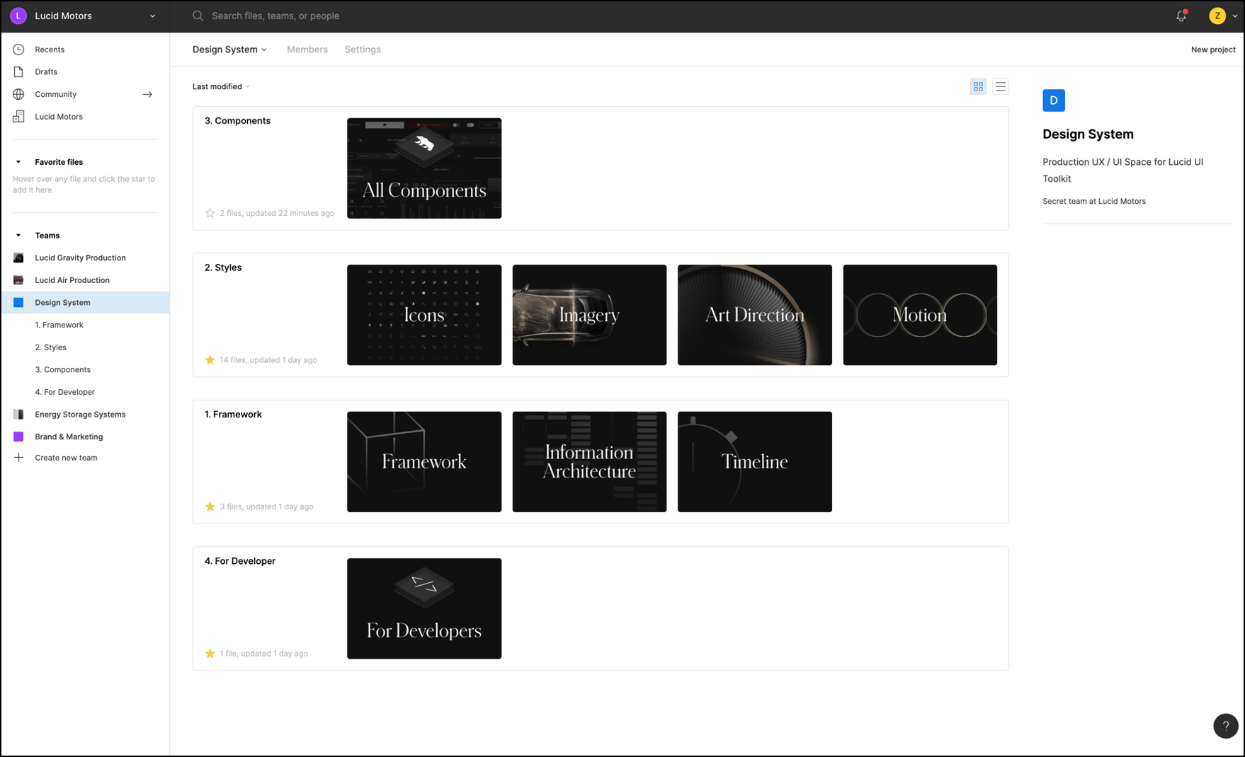 Lucid Design System style library organized by framework, styles, components, and developer toolkit