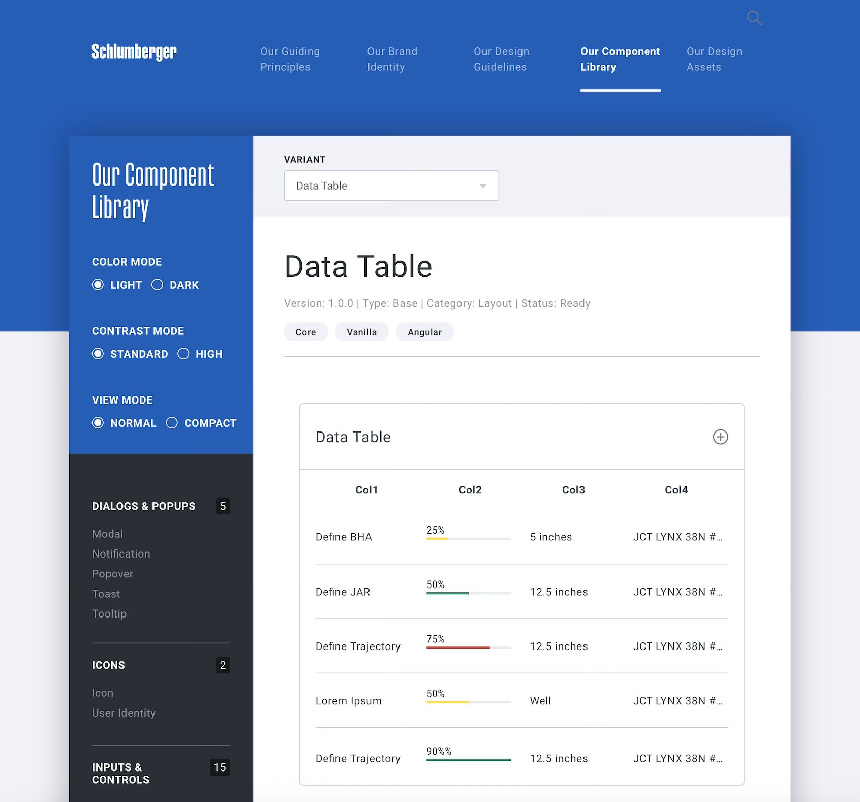 Beehive data table component overview