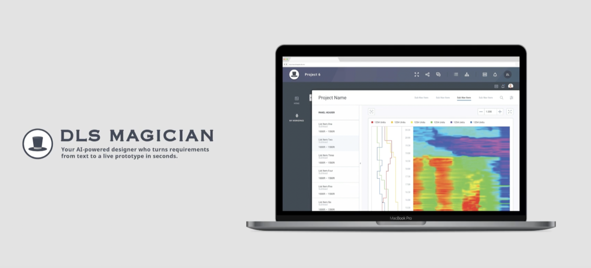DLS Magician logo and AI-generated prototype shown on a laptop